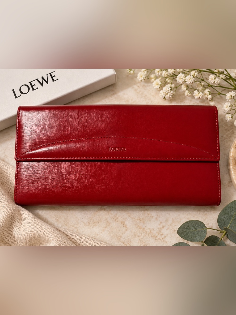LOEWE Red Leather Long Continental Wallet – Authentic Luxury